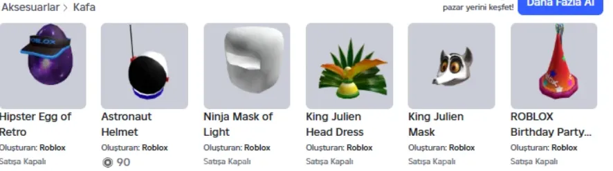 RBL2940 2014 Limited Collector Account with Hipster Egg of Retro, Astronaut Helmet, Ninja Mask of Light, King Julien Head Dress and Mask, ROBLOX Birthday Party Hat